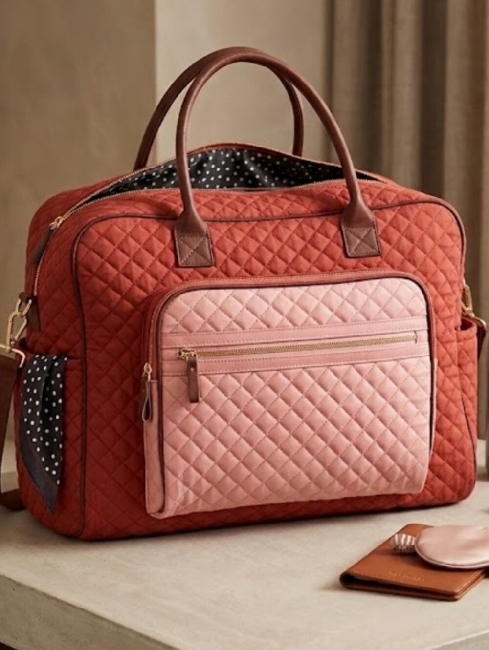 NEW! Nobo Quilted Two-Tone Travel Tote Bag - Pink & Rust